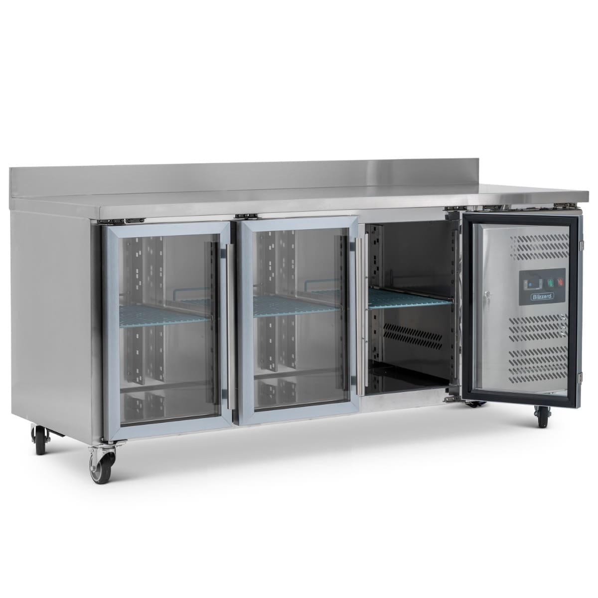 BLIZZARD Triple Hinged Glass Door Counter Refrigerator With Upstand - Image 2